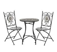 Garden Bistro Set 3pc Grey Metal with 60x60x71cm Ceramic Mosaic Top Foldable