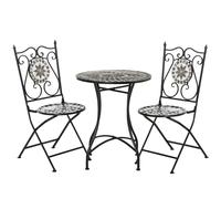 Garden Bistro Set 3pc Grey Metal with 60x60x71cm Ceramic Mosaic Top Foldable