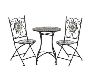 Garden Bistro Set 3pc Grey Metal with 60x60x71cm Ceramic Mosaic Top Foldable