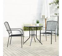 Garden Bistro Set Anthracite Powder-Coated Steel 3-piece Table Ø80cm, 2 Chairs.