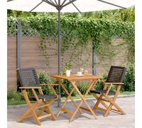 Garden Bistro Set Black 70x70x75cm Solid Acacia Wood PE Rattan Foldable 2pcset.