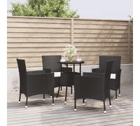 Garden Bistro Set Black PE Rattan 55 x 75 cm Table 2 Chairs Cream Cushions Steel