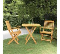 Garden Bistro Set Brown Acacia Wood 70cm Folding Table + 2 Chairs Solid Oil Seat