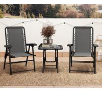 Outsunny 3 Pieces Folding Garden Bistro Set with Cup Holders, Dark Grey