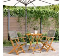 Garden Bistro Set Grey 70x75cm Solid Acacia Wood/PE Rattan Outdoor Foldable 4pc
