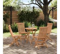 Garden Bistro Set Solid Teak Brown Round Foldable Table & 2 Chairs 60x60x75 2pc