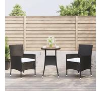 (3 piece) vidaXL Garden Bistro Set Outdoor Dining Set with Cushions Black Poly Rattan