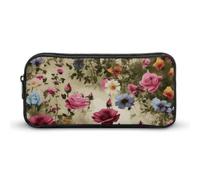 Garden Blooming Wildflowers Pencil Case - Large Aesthetic Makeup Bag Multi-Purpose Pencil Pouch Cute Cosmetic Bag with Zipper Closure for Office, Home, Study & Travel