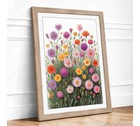Garden Blooms Botanical Framed Wall Art Print A1 (84.1×59.4cm) Oak, Wall Decor for Living Room, Bedroom, Office & Home, Ready to Hang, Art Gift