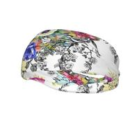 Garden Blossoming Wildflowers Birds Leaves Branches Print Lightweight Sports Sweatband For Men Women Stretchable For Gym Basketball Yoga