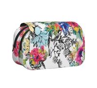 Garden Blossoming Wildflowers Birds Leaves Branches Print Pencil Case Large Capacity Pen Pouch Pencil Bag with 2 Compartments Pen Holder Organizer Stationery Bag