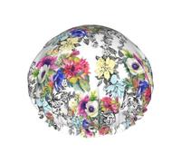 Garden Blossoming Wildflowers Birds Leaves Branches Print Shower Cap Reusable Bath Cap Double Layer Bath Hair Caps, Keeps Hair Dry, Fits All Head