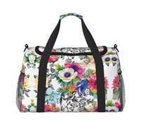 Garden Blossoming Wildflowers Birds Leaves Branches Print Weekender Bag,Gym Bag with,Carry On Luggage Overnight Weekend Bag, Holdall Handbag