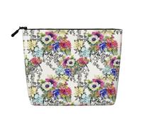 Garden Blossoming Wildflowers Birds Leaves Branches Water Resistant Pouch Women's Organizer, Fake Hemp Makeup Bag Large Cosmetic Travel Case