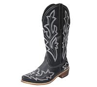 Garden Boots Rubber Shoes Retro Slip-On Women's Shoes with Pointed Heel Embroidery Toe Women's Boots Stocking, Black, 5 UK
