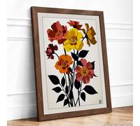 Garden Bouquet Botanical Framed Wall Art Print A3 (42×29.7cm) Walnut, Wall Decor for Living Room, Bedroom, Office & Home, Ready to Hang, Art Gift
