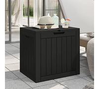 Garden Box Black Polypropylene 55.5 x 43 x 53 cm Storage Box with 118 L Capacity Lockable Weatherproof for Balcony Patio Outdoor Storage and Seat Function in Wood Look