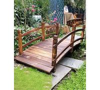 Garden Bridge 4.6ft Rustic Wooden Pond Bridge with Side Ra Decorative Arched Garden Walkway for Courtyard Landscape Outdoor Pathway Accessory