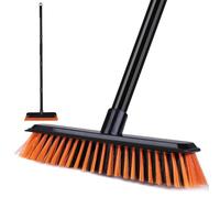 Garden Broom Heavy Duty, Yard Brush Outdoor with Squeegee, Outside Sweeping Brushes with Hard Bristle, Patio Stiff Brush for Sweeping Fallen Leave Weed Stone Gravel Debris (Medium)