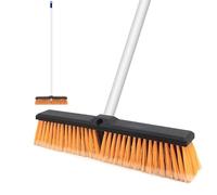 Garden Broom Outdoor, 18IN Yard Brush Heavy Duty Long Handle Garden Brush with Stiff Bristles for Sweeping Garden Garage Factory School Yards Deck Driveways Warehouse Concrete