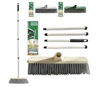 Garden Broom Outdoor Heavy Duty 12" with Stainless Steel Handle 2-in-1 Yard Brush Stiff Hard Bristle Sweeping Brush for Patio Driveway Paths Decking Strong Handle Broom for Leaves & garden Cleaning