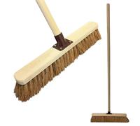 Garden Broom Outdoor Heavy Duty - 18 Inch Yard Brush with 100% Natural Soft Coco Bristles, Multipurpose Soft Outdoor Broom for Wet & Dry Cleaning, Long Handle 120cm,