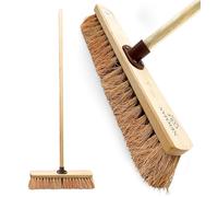 Garden Broom Outdoor Heavy Duty, 18 Inch Yard Brush with 100% Natural Soft Coco Bristles, Multipurpose Soft Broom Outdoor for Wet and Dry Cleaning, Easy to Use, No Need to Bend (PACK OF 1)