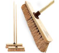 Garden Broom Outdoor Heavy Duty, 18 Inch Yard Brush with 100% Natural Soft Coco Bristles, Multipurpose Soft Broom Outdoor for Wet and Dry Cleaning, Easy to Use, No Need to Bend (PACK OF 2)