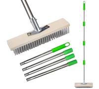 Garden Broom Outdoor Heavy Duty Wire Broom with 62'' Long Handle, Yard Brush with Stiff Metal Bristle Brush for Removing Weed Moss Algae, Outdoor Floor Scrub Brush for Patio, Deck, Garden
