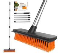 Garden Broom Outdoor Heavy Duty, Yard Brush Garden Brush Outdoor Broom with 10.7" Hard Bristle Broom Head & Squeegee, 57" Long Handle Outside Stiff Sweeping Brush for Cleaning Patio, Yard, Driveway