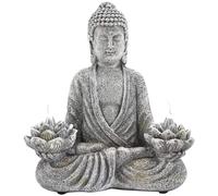 Garden Buddha Statues Resin Buddha Statue with LED Solar Lotus Lights Waterproof Solar Buddha Garden Ornaments for Indoor Outdoor Garden, Patio, Deck, Porch Yard Decor, Solar Garden Ornaments