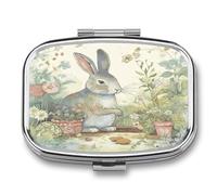 Garden Bunny Pill Box Medicine Pill Organizer Small Pill Case Travel Pill Container Portable Pill Case for Pocket 2 Compartment Pill Holder Pill Boxes for Travel