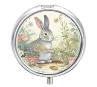 Garden Bunny Pill Box Small Round Pill Case Portable Travel Pill Container Multi-Functional Moisture Proof Metal Medicine Pill Organizer Box for Vitamins Fish Oil