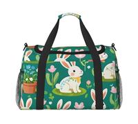 Garden Bunny Print Travel Duffel Bag for Men & Women, Foldable Travel Bags and Spacious Weekender Tote Bag for Storage Toiletry Luggage Personal Item, Black, L