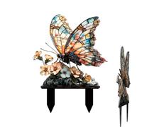 Garden Butterfly Stakes | 2D Waterproof Acrylic Retro Stakes with Stone - Flower Garden Decor | for Pathway Party Holiday Courtyard Terrace Landscaping Home Spring