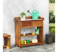 Garden Cabinet Natural Solid Acacia Wood 93x41.5x98cm 2 Drawers Outdoor Shelves