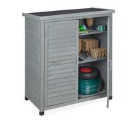 Relaxdays Garden Cabinet, 3 Compartments, Flat Roof with Slope, Double Door, 97 x 86.5 x 47 cm, Tool Storage, Wood, Grey