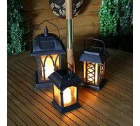 Garden Candle Lanterns - Solar Powered - Flickering Effect - Amber LED - 3 Pack by Festive Lights