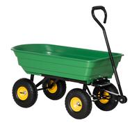 Garden Cart 75L Green Powder-Coated Steel 4-Wheel Dump Cart Rustproof EVA Handle