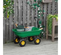 OUTSUNNY Garden Cart Trolley Dump Wheelbarrow Trailer Truck 4 Wheels in Green Outsunny Green