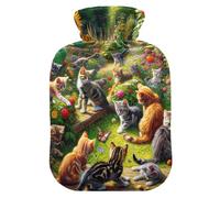 Garden Cats and Kittens Hot Water Bottles with Soft Cover Bed Hand Feet Warmer Winter Gift Hot Water Bag for Hot and Cold Compress, 1L