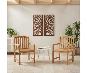 Garden Chair 2pc Natural Solid Teak 58x60x90cm Outdoor Slatted Hand-Carved Rose