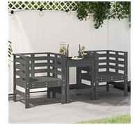 Garden chair 2pc Solid Pine Grey Pine 61.5x53x71cm Slatted Armchair Outdoor Set