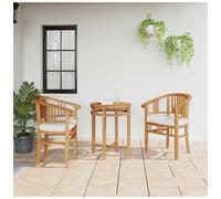 Garden Chair 2pc Solid Teak Wood Brown w/ Cream Cushion 63x58x89 cm Outdoor Set