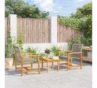 Garden chair 2pcs Grey PE Rattan & Acacia Wood Armchairs 63x64x80cm Outdoor Set.
