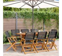 Garden Chair Black Acacia Wood & Poly Rattan Folding 54x57x91cm 2pc Outdoor