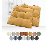 Garden Chair Cushions with Ties 30 x 30 x 6 cm Set of 2 White Cord Fabric Perfect for Kitchen and Dining Room Comfortable and Stylish Seat Pads