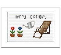 Garden Chair + Flowers Happy Birthday, A6 Card - 14 Count Cross Stitch Kit