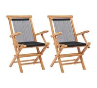 Garden Chair Foldable Outdoor Black Teak Wood Rope Seat 56x62x90cm Armrest 2pcs