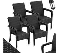 Tectake Rattan Garden Chair Girona - Polyrattan & Steel, Weather & Sun Resistant, Stackable - Black - Set Of 8